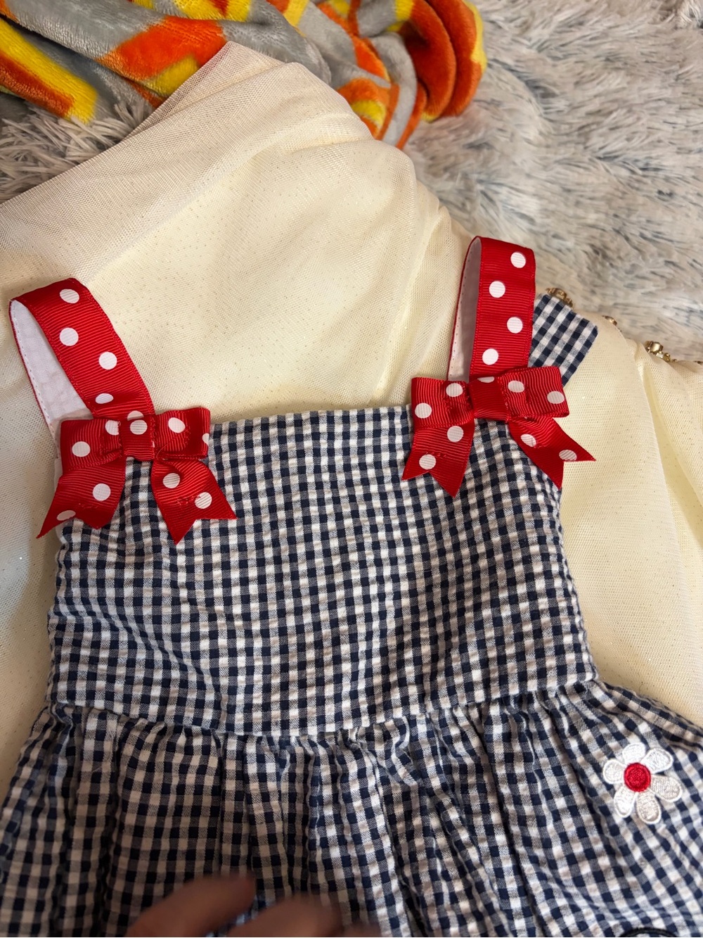 Emily Rose Baby Girl 12M Ladybug Gingham Dress Bloomers Red Bow 3PC NWT - Picture 5 of 12